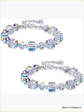 Adjustable Crystal Link Bracelet Set, Multi-Faceted Rainbow Strand, Good Luck